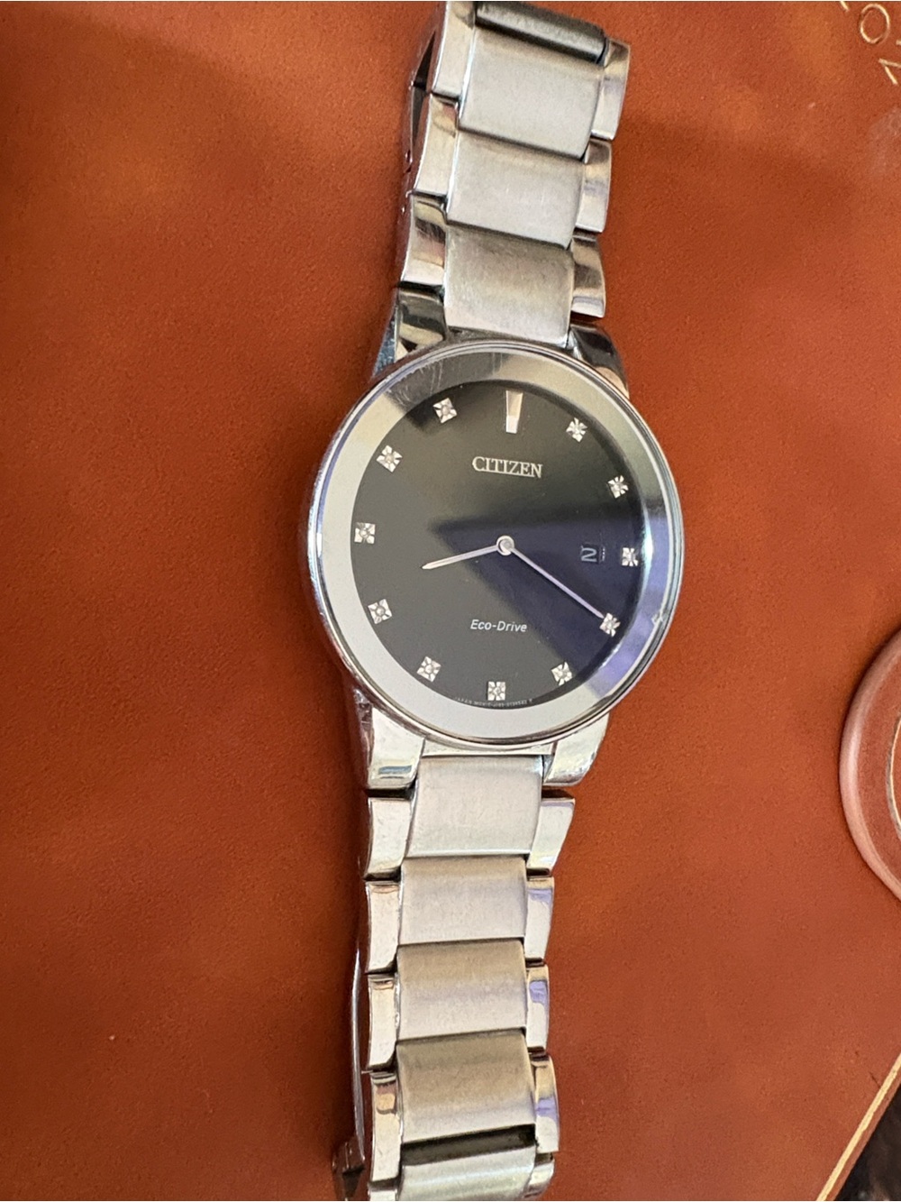 Citizen Silver Stainless Steel Bracelet Watch with Black Dial.